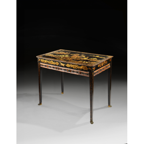 A Regency Period Japanned Centre Table with Bamboo Frieze